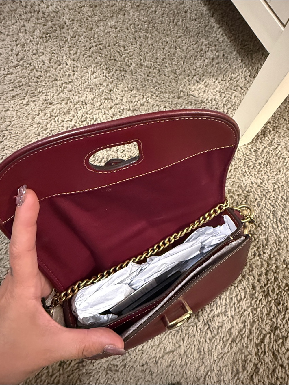 Coach Saddle Bag in Brown Canvas with Burgundy Leather & Gold Hardware - Picture 4 of 6